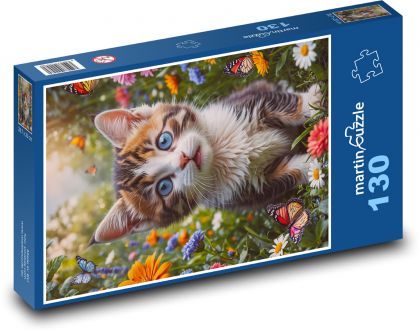 Kätzchen in Blumen - Puzzle - 130 Teile