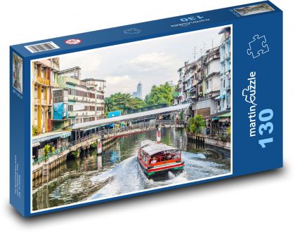 Bangkok - městský kanál, loď - puzzle 130 dílků