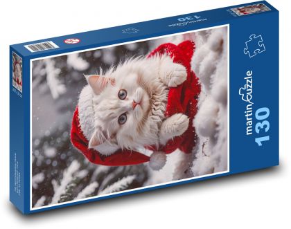 White cat in the snow - Puzzle 130 pieces, size 28.7x20 cm 