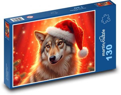 Wilk w świątecznym kapeluszu - Puzzle 130 elementów, rozmiar 28,7x20 cm