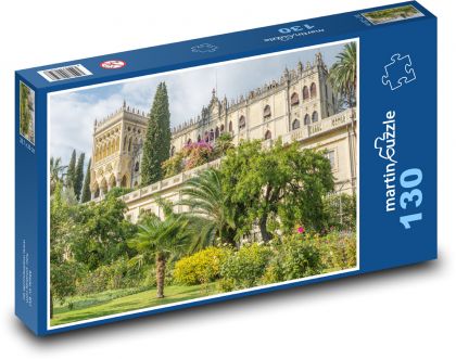 Hrad - zahrada, palmy - puzzle 130 dílků