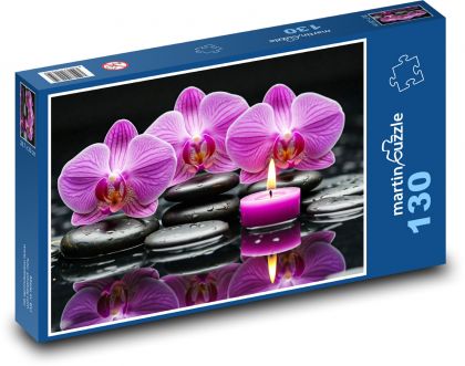 Orchidea - świece - Puzzle 130 elementów, rozmiar 28,7x20 cm