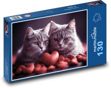 Kočky, láska, srdíčka Puzzle 130 - 28,7x20 cm