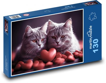 Cats, love, hearts - Puzzle 130 pieces, size 28.7x20 cm 