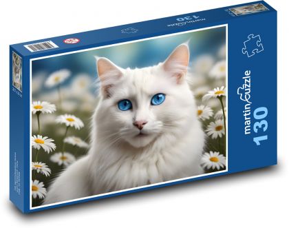 Biały kot - Puzzle 130 elementów, rozmiar 28,7x20 cm