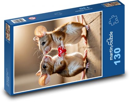 Mice in love with a heart - Puzzle 130 pieces, size 28.7x20 cm 