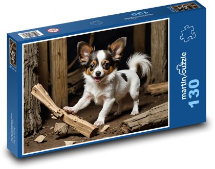 Pes - papilon - Puzzle 130 dílků, rozměr 28,7x20 cm