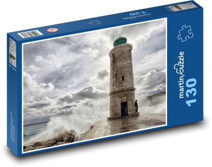 Maják - burácející vlny - puzzle 130 dílků