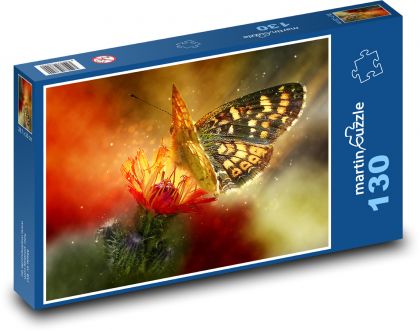 Motýl na letní květině - puzzle 130 dílků