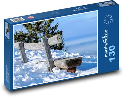 Holzbank schneebedeckt - Puzzle - 130 Teile