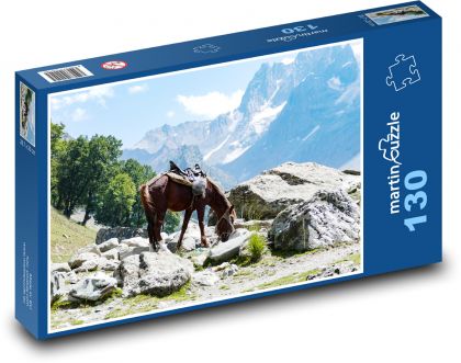 Kôň na horách - Puzzle 130 dielikov, rozmer 28,7x20 cm 