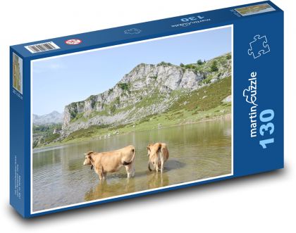 Kravy - jazero - Puzzle 130 dielikov, rozmer 28,7x20 cm 