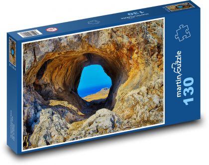 Grécko - pláž, diera v skale - Puzzle 130 dielikov, rozmer 28,7x20 cm 