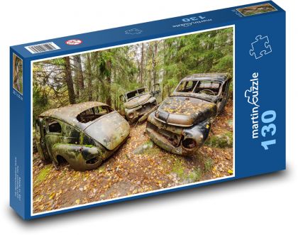 Cars - wrecks in the forest - Puzzle 130 pieces, size 28.7x20 cm 
