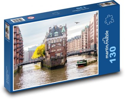 Hamburg - kanał - Puzzle 130 elementów, rozmiar 28,7x20 cm