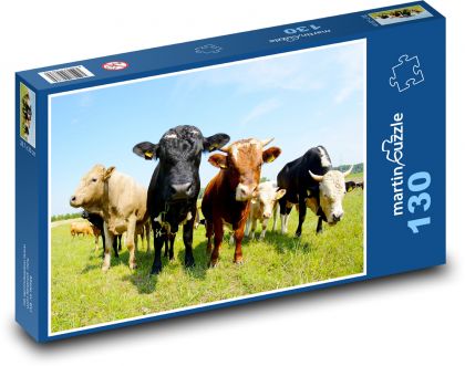 Kravy v teréne - Puzzle 130 dielikov, rozmer 28,7x20 cm 