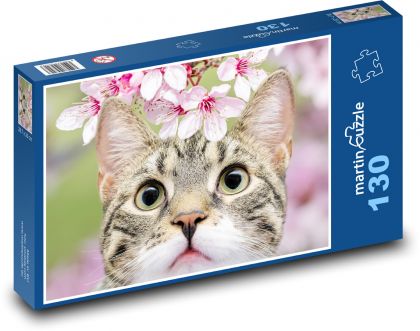 Cat - cherry blossom - Puzzle 130 pieces, size 28.7x20 cm 
