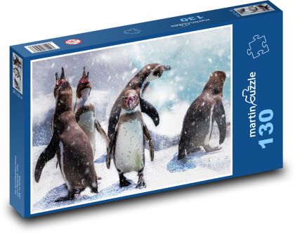 Pingwiny na śniegu - Puzzle 130 elementów, rozmiar 28,7x20 cm