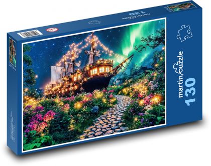 Plachetnica - polárna žiara - Puzzle 130 dielikov, rozmer 28,7x20 cm 