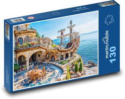 Kamenný dom a pirátska loď - Puzzle 130 dielikov, rozmer 28,7x20 cm 