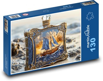 Loď - fľaša, ornament - Puzzle 130 dielikov, rozmer 28,7x20 cm 