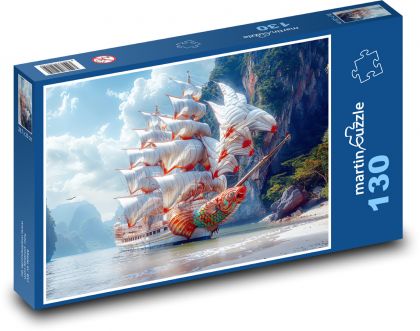 Sailboats on the coast - Puzzle 130 pieces, size 28.7x20 cm 