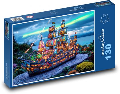 Loď - barevná světla - Puzzle 130 dílků, rozměr 28,7x20 cm
