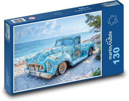A car on a sandy beach - Puzzle 130 pieces, size 28.7x20 cm 