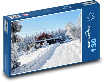 Horská chata - zimní krajina - puzzle 130 dílků