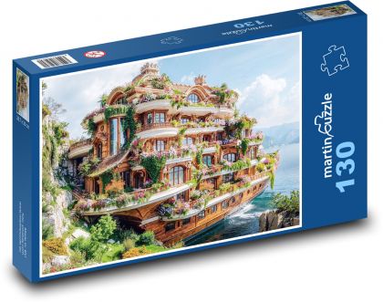 Dům na lodi - Puzzle 130 dílků, rozměr 28,7x20 cm