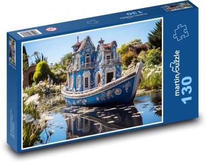 Modrá loď na rybníku - puzzle 130 dílků
