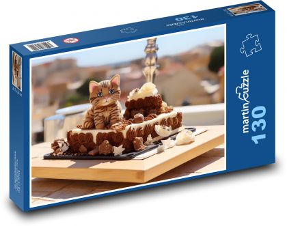 Čokoládový koláč - mačka - Puzzle 130 dielikov, rozmer 28,7x20 cm 