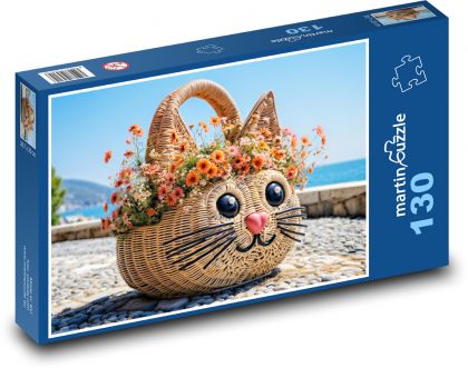 Weidenkorb - Katze - Puzzle - 130 Teile