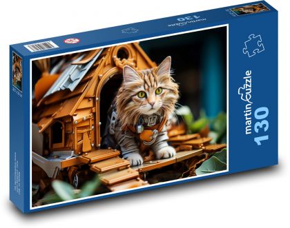 Mačka - domček pre mačky - Puzzle 130 dielikov, rozmer 28,7x20 cm 