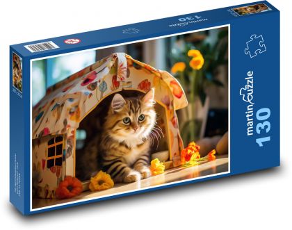 Kočka - dům - puzzle 130 dílků