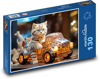 Mačka v aute - Puzzle 130 dielikov, rozmer 28,7x20 cm 