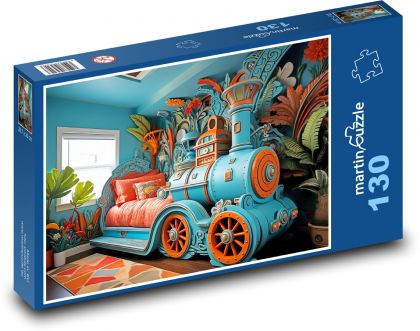 Postel - lokomotiva, vlak - puzzle 130 dílků