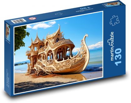 Łódź na plaży - Puzzle 130 elementów, rozmiar 28,7x20 cm