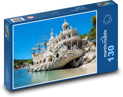 Dom - łódź, skała - Puzzle 130 elementów, rozmiar 28,7x20 cm