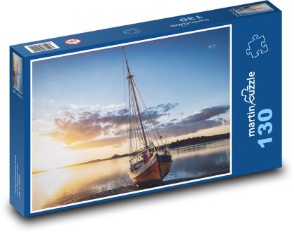 Plachetnice - západ slunce - puzzle 130 dílků