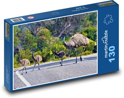 Pštros Emu s mláďaty - Puzzle 130 dílků, rozměr 28,7x20 cm