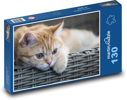 Kočka v proutěném košíku - Puzzle 130 dílků, rozměr 28,7x20 cm