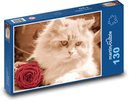 Kočka - růže - puzzle 130 dílků