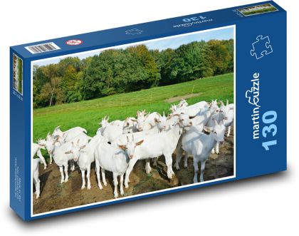 White goats in the pasture - Puzzle 130 pieces, size 28.7x20 cm 