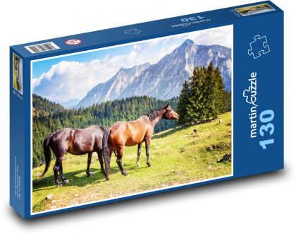 Konie - natura - Puzzle 130 elementów, rozmiar 28,7x20 cm