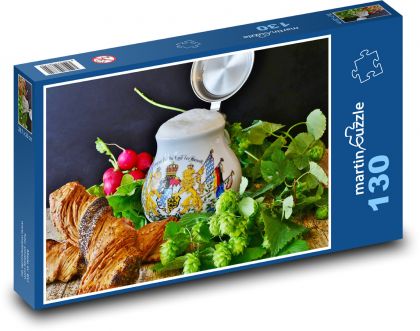 Piwo w dzbanku - chmiel - Puzzle 130 elementów, rozmiar 28,7x20 cm