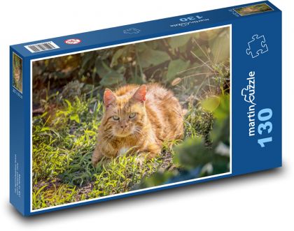 Hrdzavá mačka v tráve - Puzzle 130 dielikov, rozmer 28,7x20 cm 