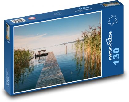 Molo - kotviště, západ slunce - puzzle 130 dílků