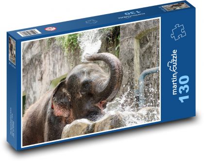 Słoń pod prysznicem - Puzzle 130 elementów, rozmiar 28,7x20 cm