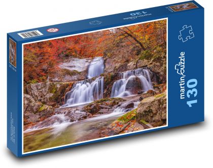 Vodopád v podzimní krajině - puzzle 130 dílků